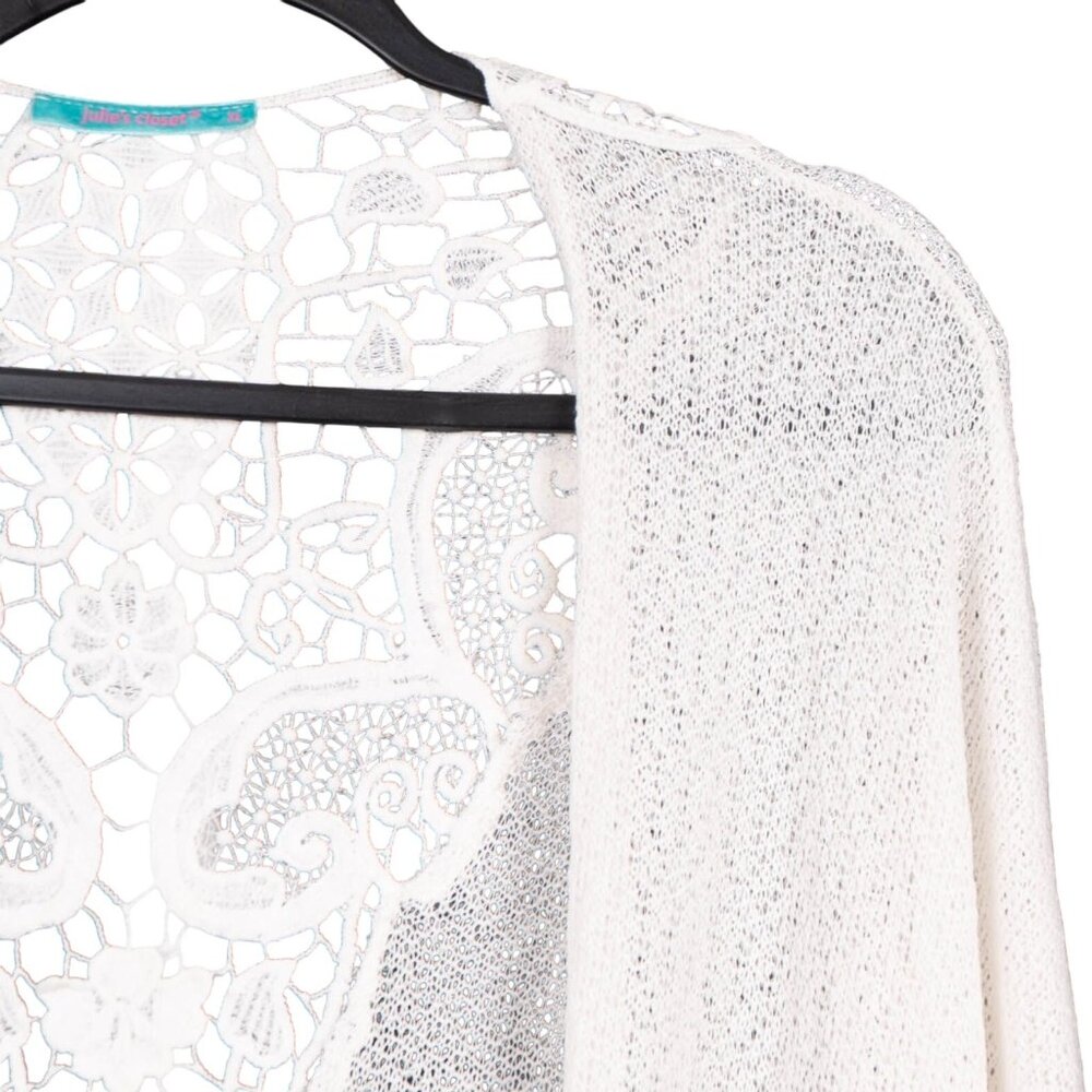 Sheer Knit Cardigan XL Womens Off White Lace Back Detail Y2K Boho Hippie Indie - Picture 2 of 5